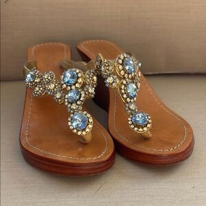 Embellished Gold and Blue Women's Sandals